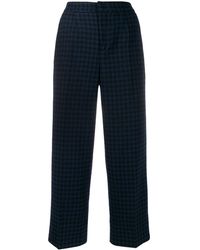 Woolrich Pantalon à carreaux et taille haute - Bleu
