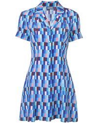 LHD Printed Mini Shirt Dress - Blue
