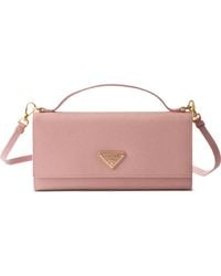 Prada - Saffiano-Leather Wallet With Shoulder Strap - Lyst