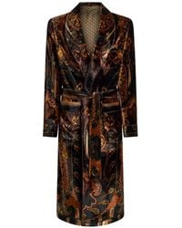 Etro - Velvet Robe Coat With Placed Paisley-Print - Lyst