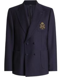 Dolce & Gabbana - Double-Breasted Crest-Appliqué Blazer - Lyst