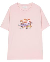 Maison Kitsuné - Surfing Foxes-print Cotton T-shirt - Lyst