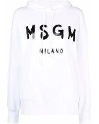 MSGM - Logo-Print Cotton Hoodie - Lyst