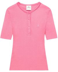 Courreges - Vinyl-Trim Ribbed-Knit Polo Shirt - Lyst