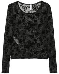Imperial - Floral-Devoré Long-Sleeve Top - Lyst