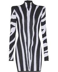 Balmain - ゼブラインターシャ ハイネックミニドレス - Lyst