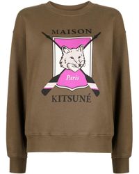 Maison Kitsuné - Fox-print Cotton Sweatshirt - Lyst
