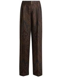 Etro - Wool-Blend Jacquard Trousers With Pegaso Buttons And Paisley Motif - Lyst
