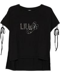 Liu Jo - Logo-Embellished Tie-Sleeve T-Shirt - Lyst
