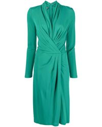 Alberta Ferretti - Twisted-Front Long-Sleeved Midi Dress - Lyst