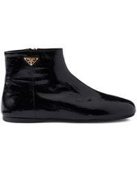 Prada - Patent-Leather Ankle Boots - Lyst