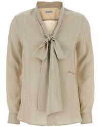 Burberry - Striped Silk Scarf Blouse - Lyst