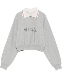 Versace - Logo-Embroidered Cropped Sweatshirt - Lyst