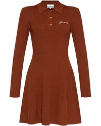 Ganni - Logo-embroidered Ribbed-knit Polo Dress - Lyst