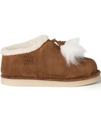 Miu Miu - Suede Shearling-Lined Booties With Fur Tassels - Lyst