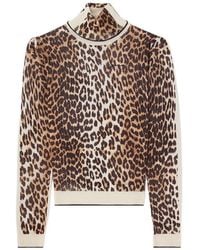 Ganni - Leopard-Print Turtleneck Top - Lyst