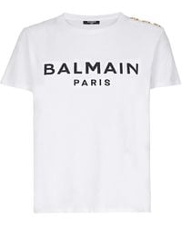 Balmain - Button-Detail Logo-Print T-Shirt - Lyst