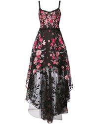 Marchesa notte Bloemenapplicatie Hoge Lage Jurk - Zwart