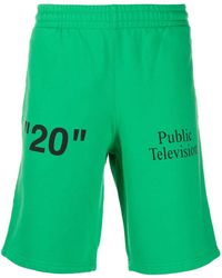 Off-White c/o Virgil Abloh Contrasting Logos Track Shorts - Green