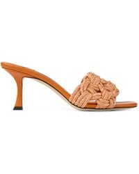 Jimmy Choo - Chara 70 Sunset Leather And Crochet Raffia-Effect Mule Sandals - Lyst