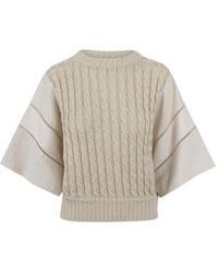 Max Mara - Cable-Knit Panelled Sweater - Lyst