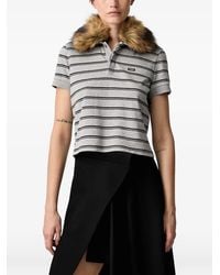 Vetements - Faux-Fur Collar Striped Polo Shirt - Lyst