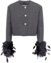 Prada - Cropped Jacket With Feather - Lyst
