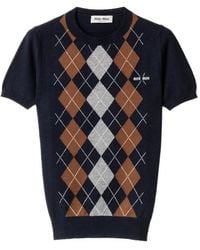 Miu Miu - Argyle Cashmere Round-Neck - Lyst