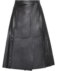 Ferragamo - Pleated Leather Midi Skirt - Lyst