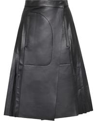 Ferragamo - Pleated Leather Midi Skirt - Lyst
