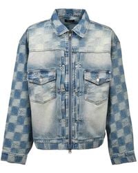 BREATH - Check-Pattern Distressed Denim Jacket - Lyst