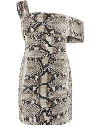 Roberto Cavalli - One-Shoulder Snakeskin-Print Mini Dress - Lyst