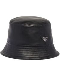 Prada - Brand-plaque Wide-brim Leather Bucket Hat - Lyst