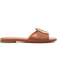 Santoni - Leather Mules With Bold Buckle Detail - Lyst