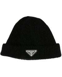 Prada - Bonnet Côtelé À Plaque Logo - Lyst