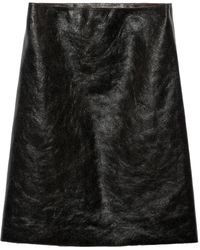Prada - Cracked-Effect Leather Midi Skirt - Lyst