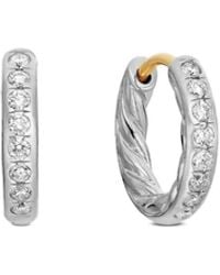 David Yurman - Sterling Sculpted Cable Diamond Huggie Hoop Earrings (13Mm) - Lyst