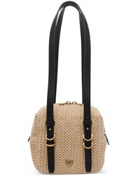 Pinko - Small Cubic Raffia-Effect Shoulder Bag - Lyst