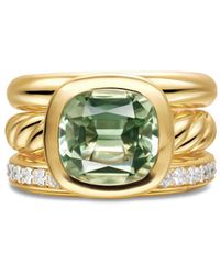 David Yurman - 18K Dy Mercer Four Row Diamond And Prasiolite Ring - Lyst