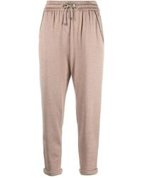 Brunello Cucinelli - Mélange Effect Cotton-Blend Tapered Trousers - Lyst