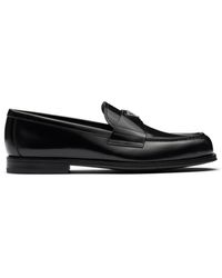 Prada - Triangle-Logo Brushed-Leather Loafers - Lyst