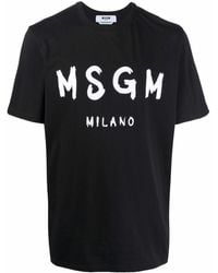 MSGM - T-Shirt In Cotone Con Stampa Logo - Lyst
