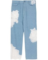 Collina Strada - Floral Lace Detailing Cotton Jeans - Lyst