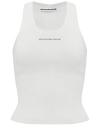Alexander Wang - Ribbed-Knit Logo-Patch Cotton Tank Top - Lyst