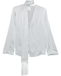 forte_forte - Fringe-Trim Tie-Neck Shirt - Lyst