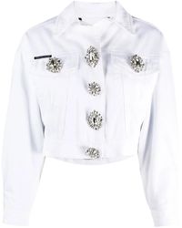 Philipp Plein - Crystal Button Cropped Denim Jacket - Lyst