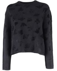 Emporio Armani - Cropped Textured Knit Sweater With Abstract Patterns - Lyst