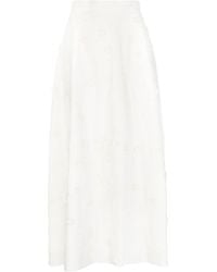 Elie Saab - Embroidered Cotton Midi Skirt - Lyst