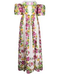 Borgo De Nor - Pink Juliet Floral Print Off-shoulder Maxi Dress - Women's - Cotton - Lyst