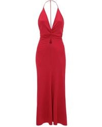 Victoria Beckham - V-Neck Ruched Midi Dress - Lyst